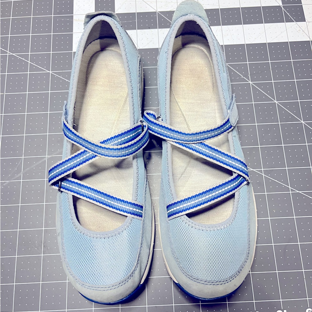 Women’s blue + grey Dansko Mary Janes, size 38